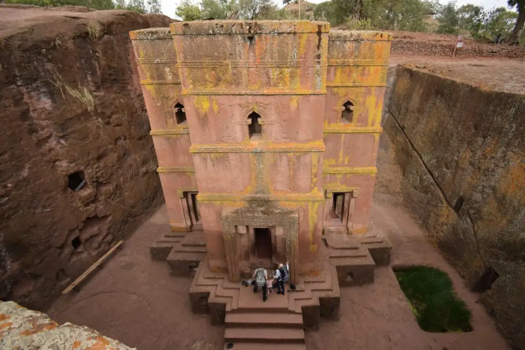 Family Visiting One of the Rock-Hewn Churches in Lalibela